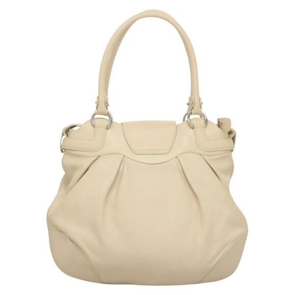 Salvatore Ferragamo Gancini Hand Bag Leather Ivory Silver Auth 132891 - Picture 3 of 16